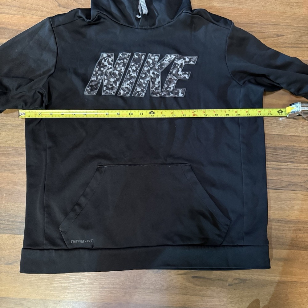 Nike Therma-Fit Hoodie Large Black Camo Logo Pullover Warm Athletic Sweatshirt